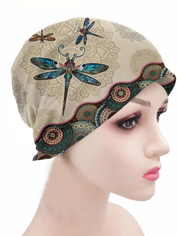 Dragonfly Pattern Beanie Hat, Boho Style Ethnic Pattern Beanie Hat for Fall & Winter, Fashion Vintage All-match Accessories for Women & Men 4