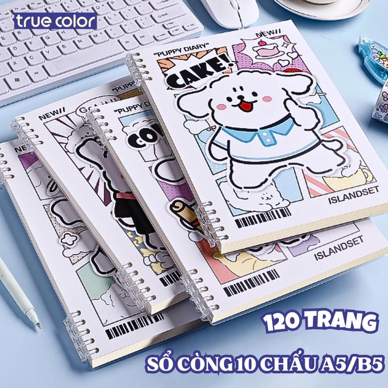 Sổ còng A5 B5 120 trang, bìa sổ còng hình cún con dễ thương - Bìa sổ tay 10 chấu gáy xoắn khuyết còng có thể tháo rời làm sổ tay, vở ghi chép planer học sinh sổ  còng
