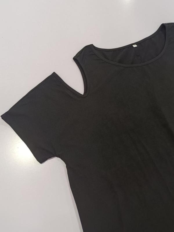 【Plus Size】 Basic Plain Cold Shoulder Dress, Elegant Short Sleeve Dress for Summer, Women's Clothes for Daily Wear 5