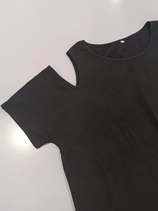 【Plus Size】 Basic Plain Cold Shoulder Dress, Elegant Short Sleeve Dress for Summer, Women's Clothes for Daily Wear 5