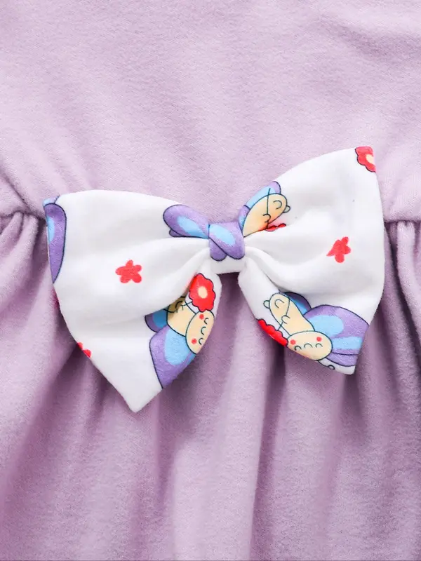 Baby Girls' Cute Butterfly Print Bow Decor Long Sleeve Top & Pants Two-piece Set, Casual Round Neck Layered Sleeve Top & Trousers for Daily Wear, Newborn Infant Kids Fall & Winter Clothes 4
