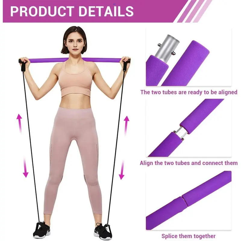 Yoga Pilates Resistance Band, Yoga Pilates Bar with Resistance Band, Full-body Fitness Elastic Resistance Rope Stick, Home Fitness Gym Bodybuilding Workout Equipment for Women, Back to School Essentials, Home Workout Stretching Equipment 7