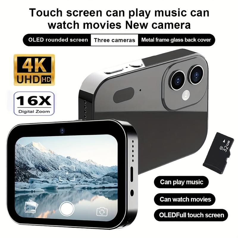 4K Mini Touch Screen Digital Camera, Triple Lens for Beginners, 64 ...