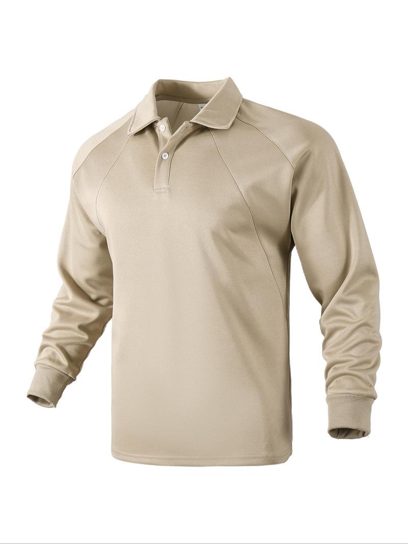 Product Introduction of Men's Solid Raglan Sleeve Polo Shirt, Regular Fit Casual Long Sleeve Collared Top for Fall & Winter, Men's Clothes for Daily Wear, Clothing 5