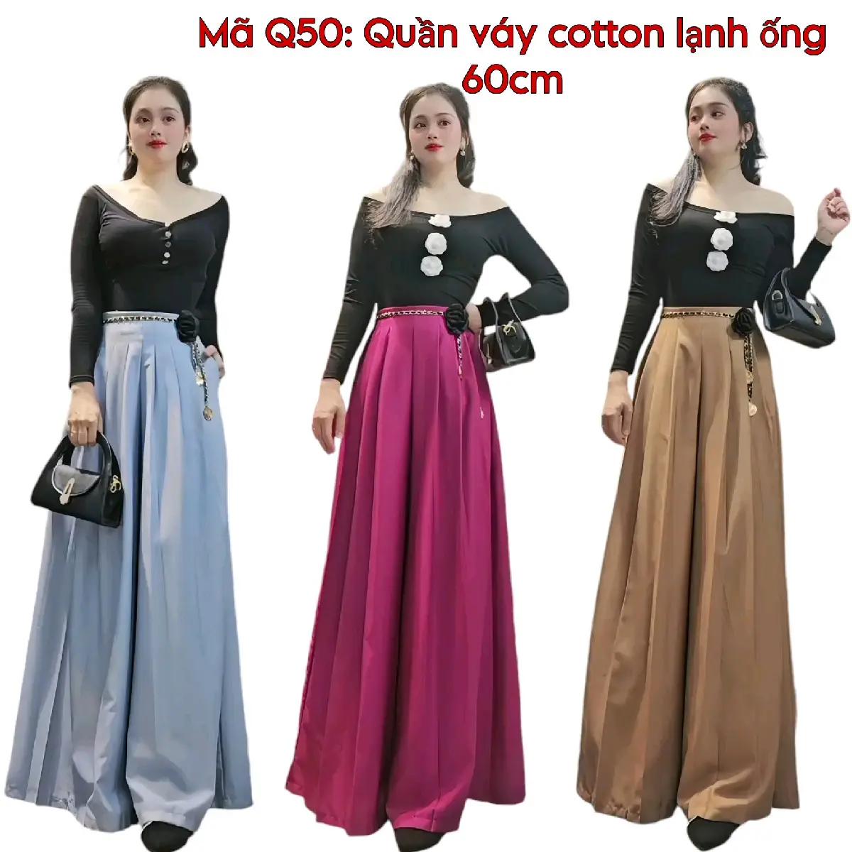 Q50- FOM TO LÙI SIZE- Ống 60 Dài 105cm COTTON LẠNH - Quần Váy chất cotton lạnh ống 60cm khoá kéo sau mét 7 ko ngắn  Nữ Dung Le - FOM TO LÙI SIZE