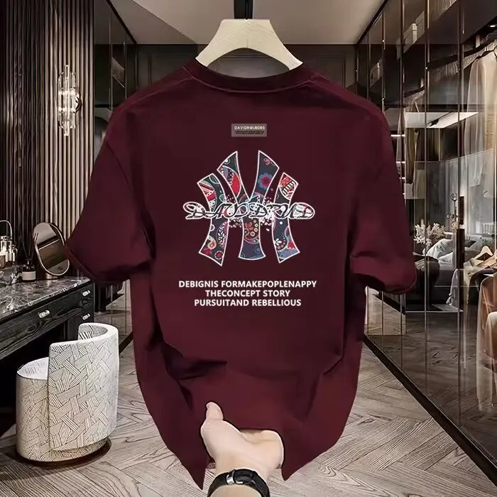 Cotton 250gsm summer short sleeved T-shirt for men, casual, trendy, fashionable, printed T-shirt, round neck, sports, breathable