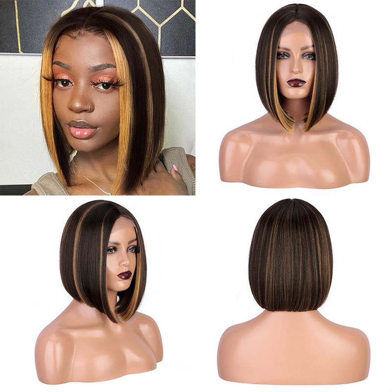 Product Introduction of Xuchang Wig European and American Medium Short Straight Hair Bobhaircut Wig Female Hair Wigs Front Lace Wig Head Cover on Sale 3