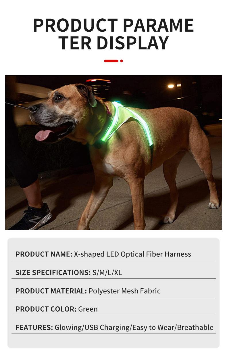 Product Introduction of Pet cat and dog cross double light strip undershirt USB rechargeable light up cat and dog chest and back strap warning clothes cat  clothes harness pet  harness 7