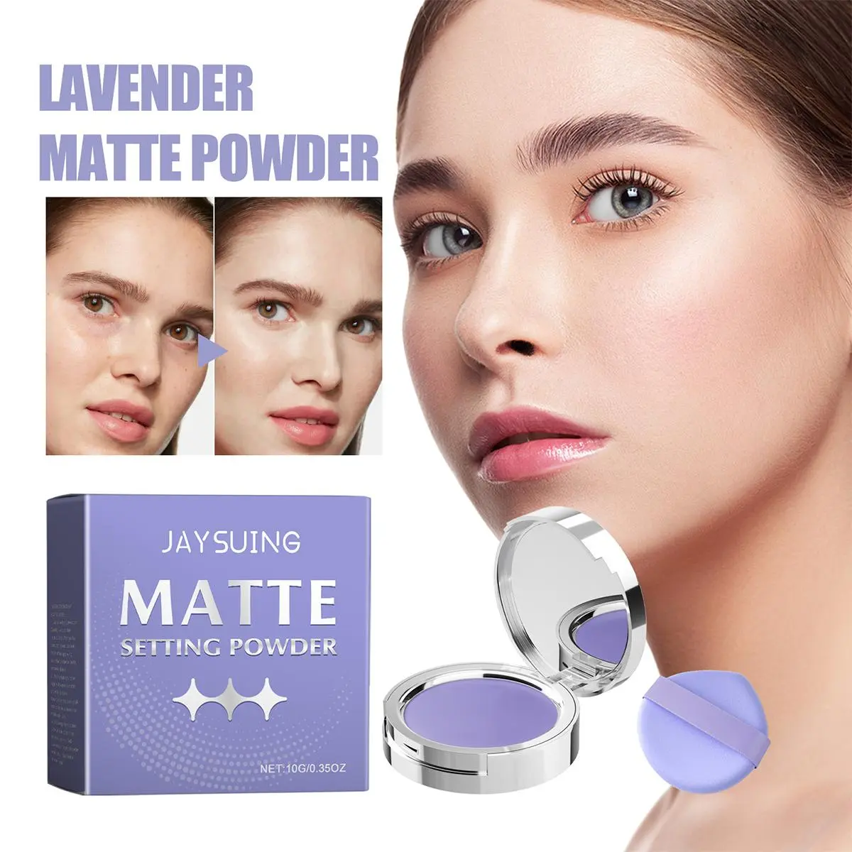 Chillab Lavender Matte Powder, Chillab Lavender Matte Powder Oil Control, Chillab Polvo Compacto With Mini Powder Puff, For  Blurring Oil Control Long-Lasting Makeup, Chillab Powder