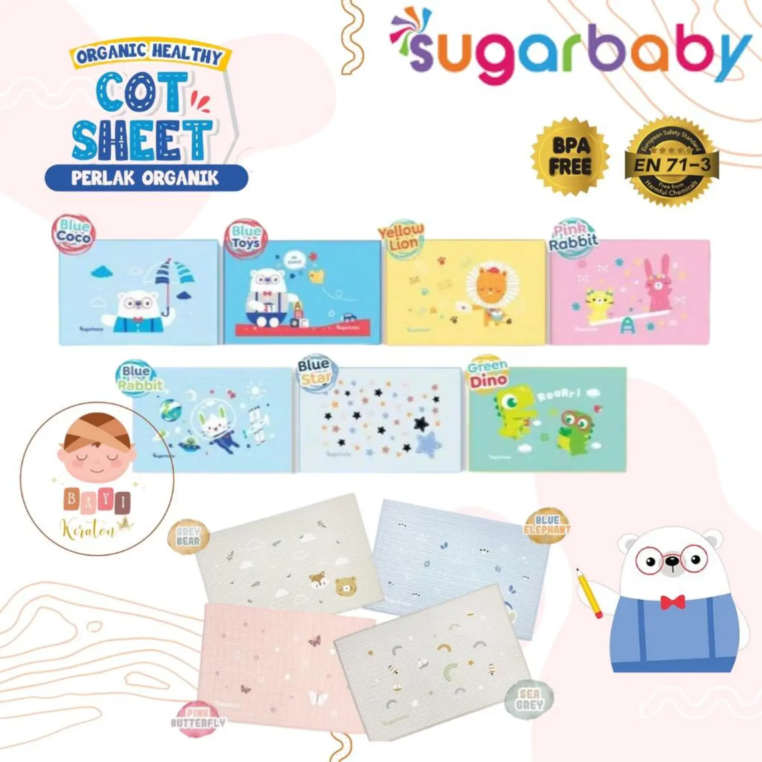 Sugar Baby Perlak Perlengkapan Alas  Ompol Bayi Organic Healthy Cot Sheet Waterproof Karet Organik Original Sugarbaby Premium Air Filled Rubber Empuk