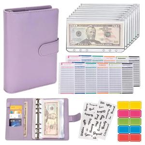 Set de carpeta de presupuesto A6, 1 planificador de presupuesto con 2 pegatinas de personalidad, 12 hojas de presupuesto, 8 bolsillos de carpeta y 10 etiquetas de varios colores, Material de papelería para el hogar, la escuela, la oficina y el dormitorio