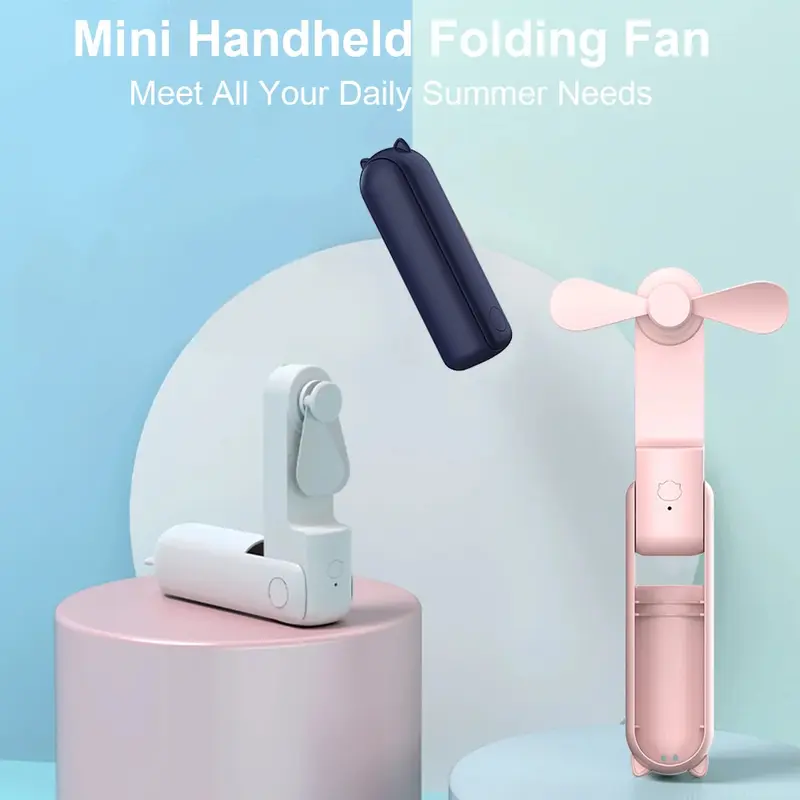 Product Introduction of Portable Fan Super Mini Handheld Fan USB Rechargeable Fan Foldable Hand Held Small Pocket Fan with 2000mAh Power Bank 3 Gears 6