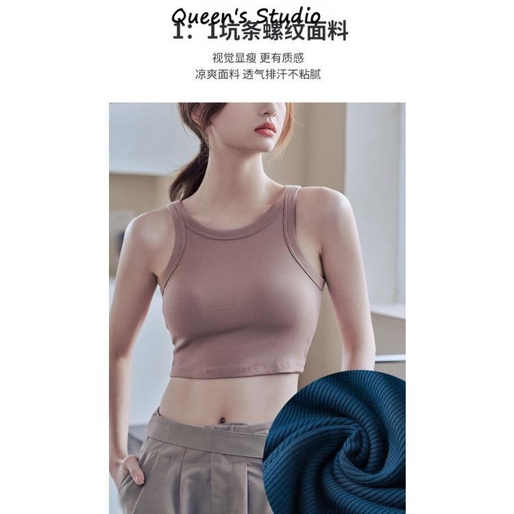 Áo Crop Top Cổ Điển Cổ Tròn, Ngắn, Dành Cho Nữ, Có Đệm Ngực, Áo Vest Mỏng, Thích Hợp Tập Thể Dục Và Yoga, Không Tay, Chất Lượng Cao, Áo, Queen 'S Studio Sport Tập Yoga 3
