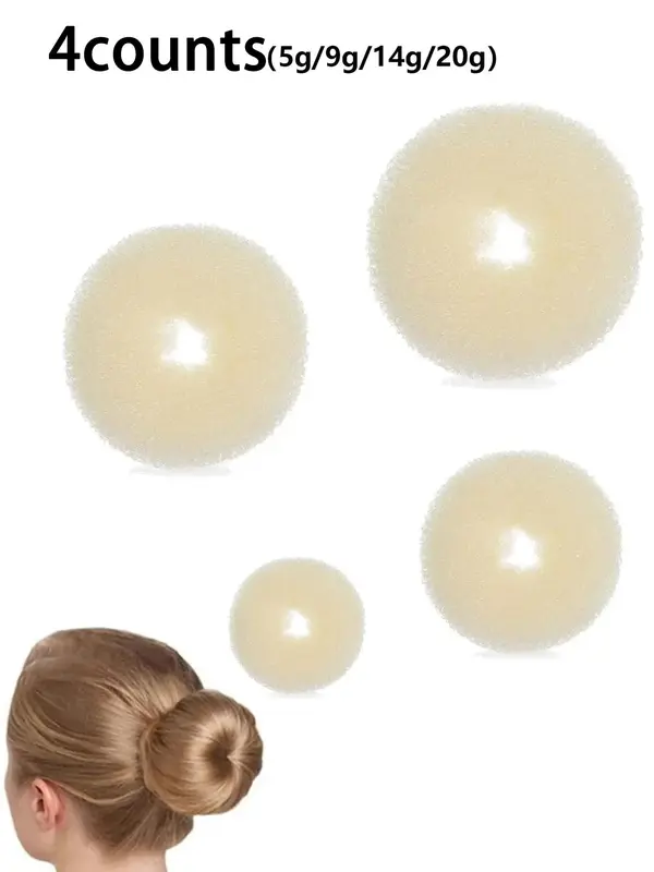 Solid Color Donut Shaped Hair Tie for Hair Bun, 4 Counts/set Minimalist Elastic Hair Bun Makers, Casual Versatile Hair Accessories for Women & Girls 0