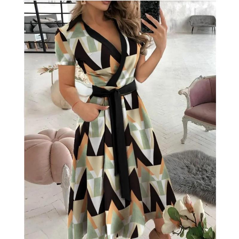 Vintage Elegant Geometric Print V Neck Two Pieces Vintage Elegant Geometric Print V Neck Two Pieces