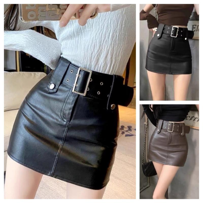 Chân váy da kèm đai có quần trong chống lộ
