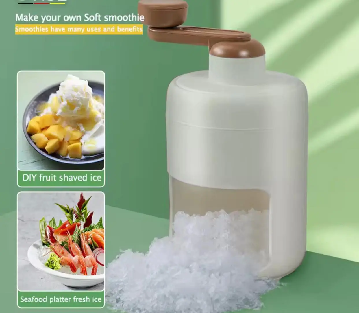 [VG PERFECT] Ice Shaver Manual Ice Crusher Portable Ice Crusher with Ice Cube Trays Manual Ice Crusher Kitchen Stainless