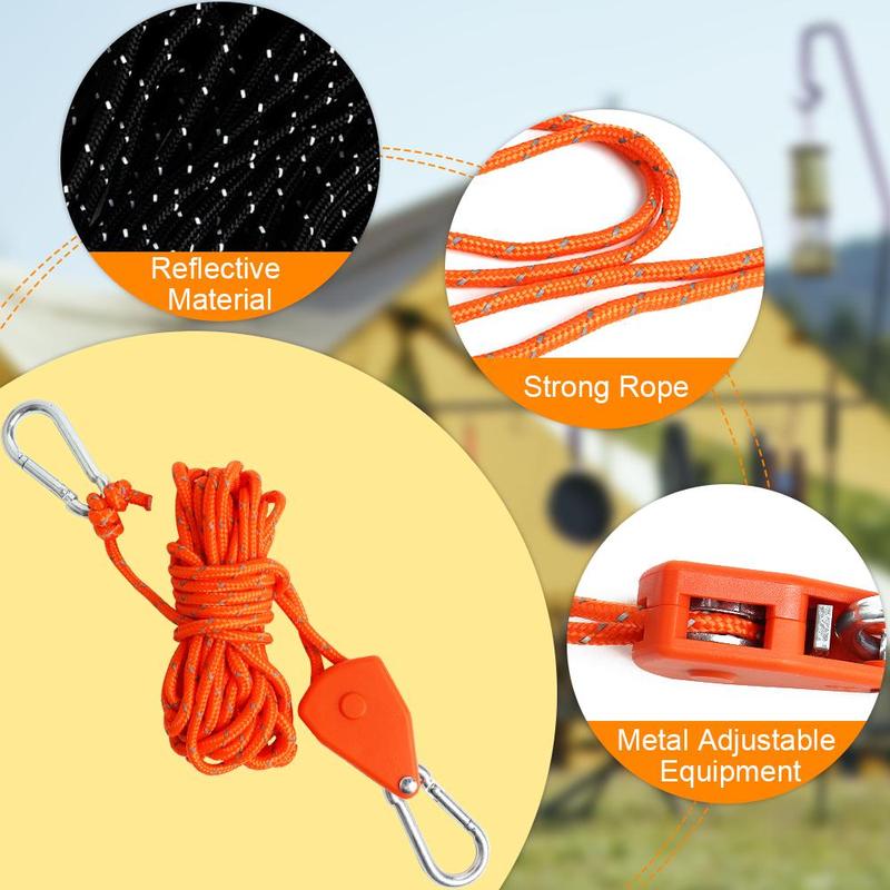 Product Introduction of Portable Tent Fixing Rope, 4 Counts Outdoor Camping Tent Adjustment Rope, Multifunctional Hanging Fixing Rope for Outdoor Camping 3