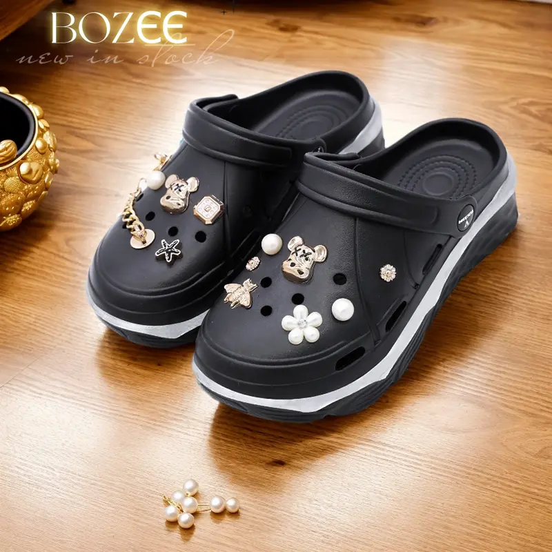 BOZЄЄ Sandal Wanita 907-Gold Rantai Jelly Sandal Wedges Wanita Platfrom Tebal Terbaru 8.8 Karnaval Sandal Kamar Mandi Gold Rantai Bear sepatusandalbuatjalanjalan 2
