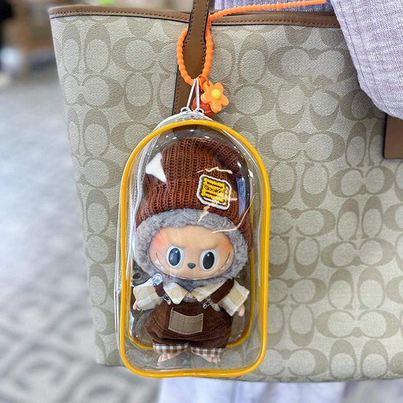 Product Introduction of [Only Bag] Transparent Storage Bag For 15-17CM LABUBU Dust Proof Cotton Doll Baby Walking 19cm Hanging Bag 16