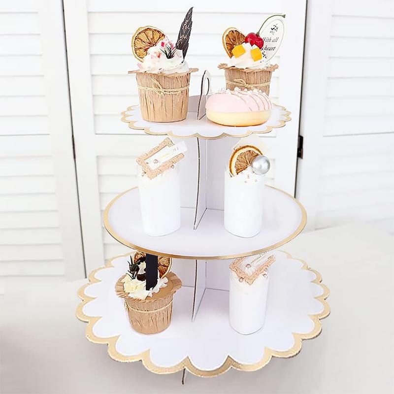 TikTok Shop 2 PACK Cardboard Cake Stand 3 Tier Paper Dessert Round Cupcake Holder Tower Disposable Pastry Stand for Birthday Afternoon Wedding Party Anniversary Christening Fruit Desserts Display