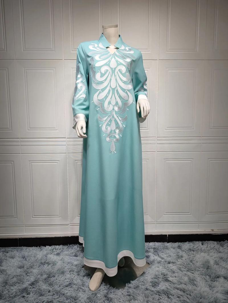 Product Introduction of Robe Muslim Abaya Dubai Embroidered Kebaya Dress Long Sleeve Gowns Moroccan Kaftan Islam Oman Qatar Ladies Dresses 28