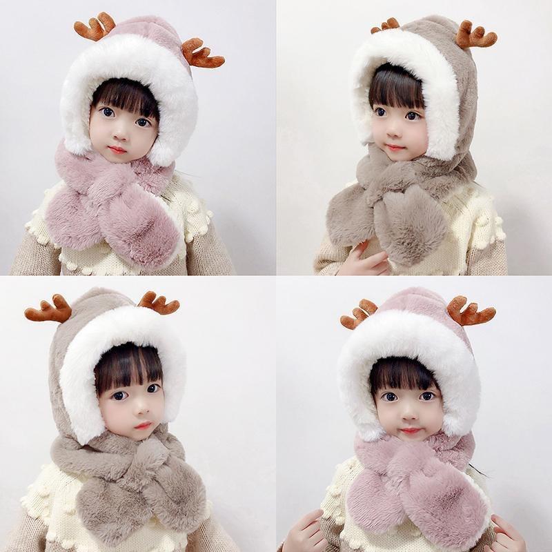 Product Introduction of Winter new children's hat scarf combination male and female children warm plush cute baby deer antler ear protection hat 0