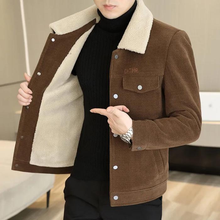 Quần Áo Nam, Áo Khoác Cổ Polo, Màu Trơn Cổ Lông Ruy Băng, Lót Lông Cừu, Ấm Áp, Dành Cho Nam Trung Niên, Áo Khoác Len Bejirog, Thích Hợp Cho Mùa Thu Và Mùa Đông, Raccoon 7