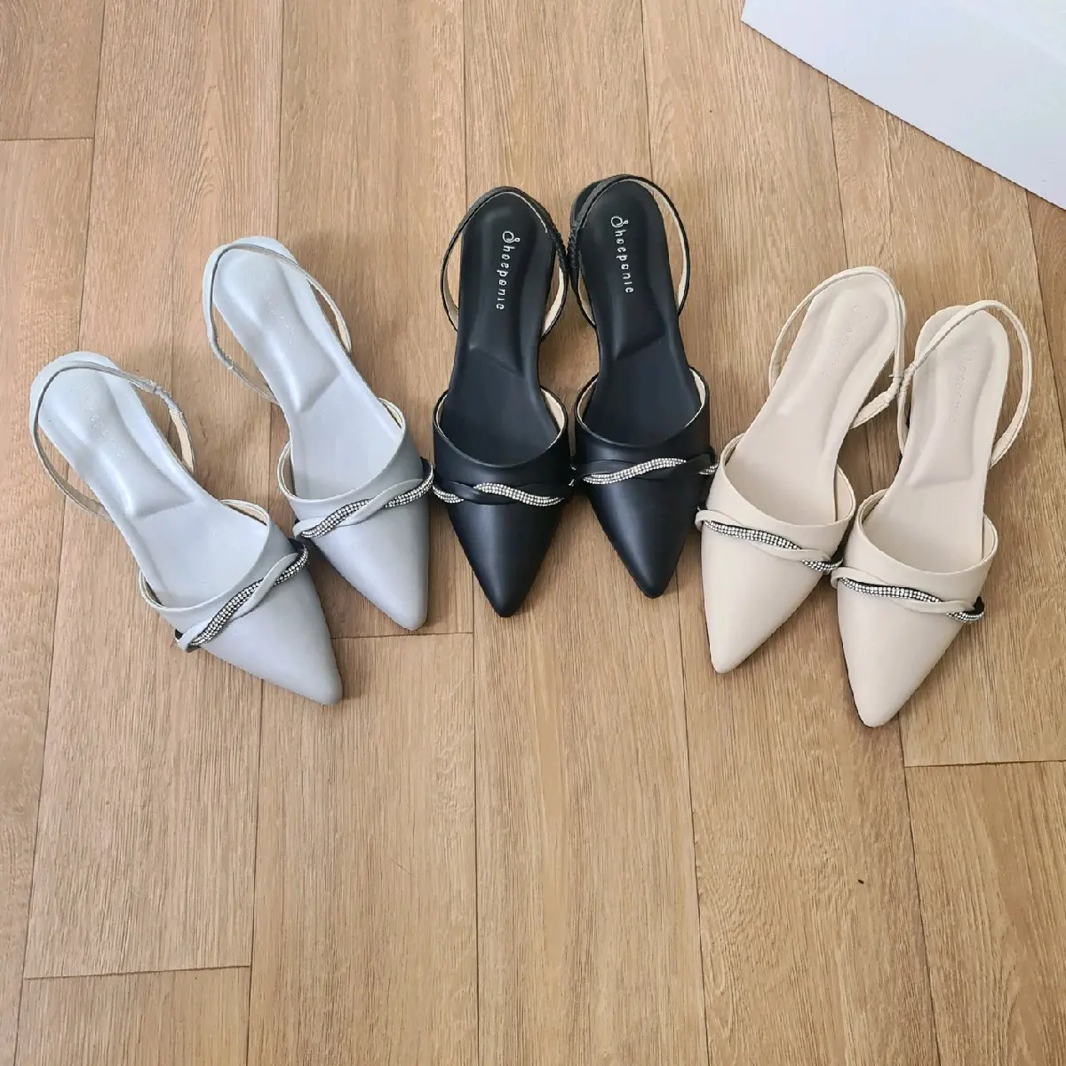 Shoeponic GINGA - Trend 2024 Mules Heels Tali Wanita - Heels 3cm Hitam Silver Cream
