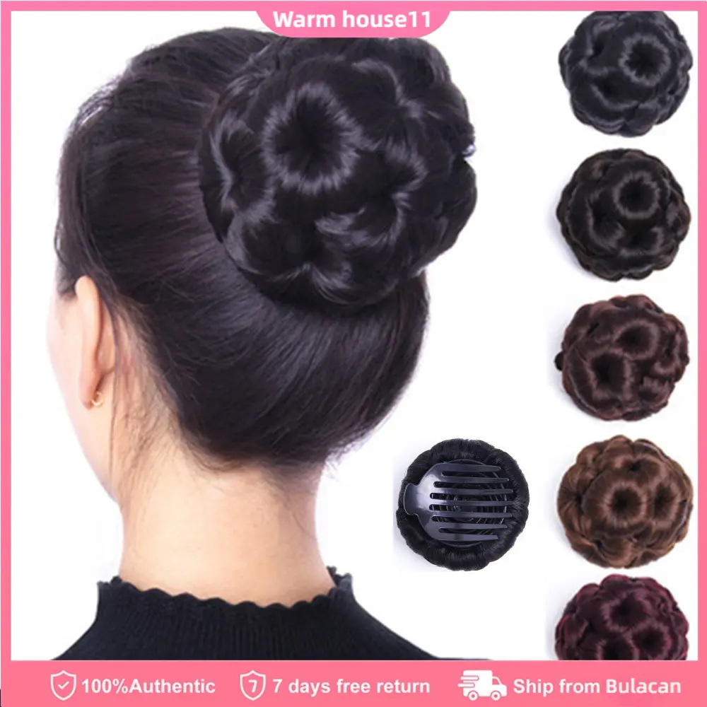 Women Flower Hair Bag With Clip Natural Curly Hair Bun Wig Hair Extension Pad Accessories