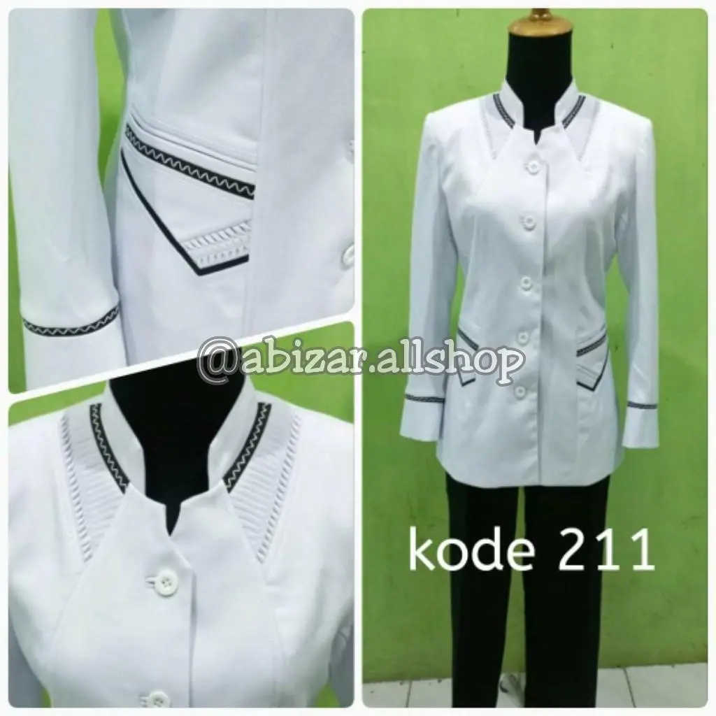 ATASAN SAJA BLAZER SERAGAM DINAS KANTOR PNS Poliester Putih List Hitam 211