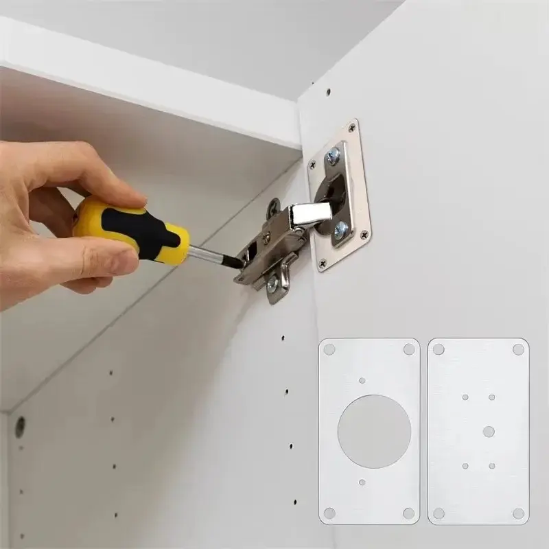Bộ dụng cụ tấm phục hồi bản lề tủ, thép không gỉ, tấm gắn cửa, có vít và lỗ, cho đồ nội thất tủ bếp gia đình, có sẵn trong 2 / 4 / 10 cái 2