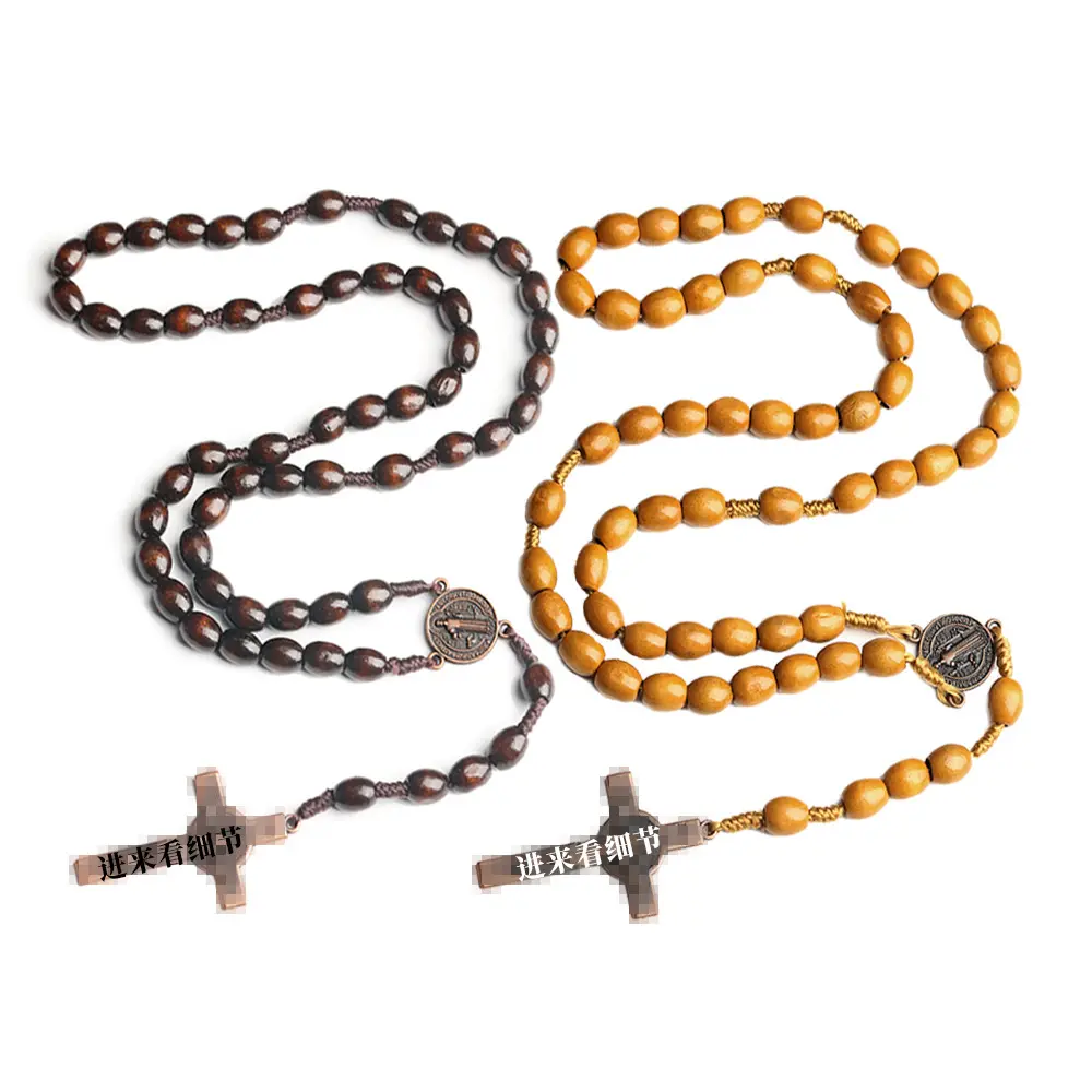 Wooden Beads Necklaces Vintage Handmade Meditation Prayer Necklace Ethnic Long Statement Sweater Chain Necklace