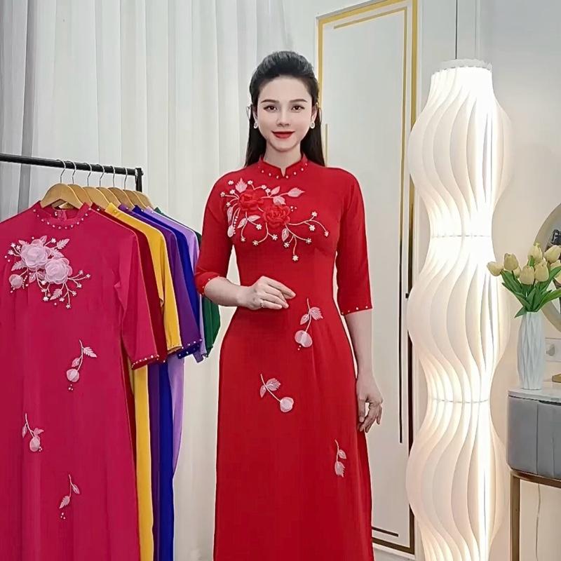 ÁO DÀI THÊU TAY LỤA MỸ CAO CẤP 0