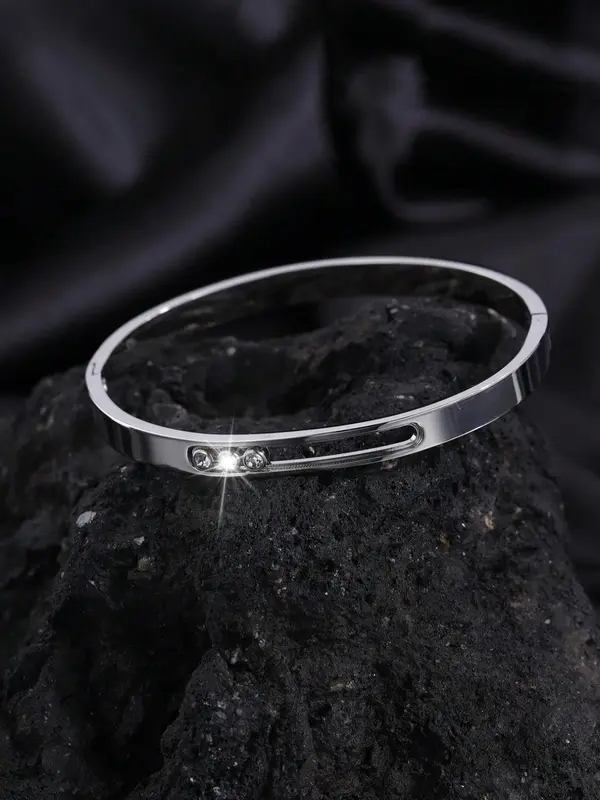 Fashionable and Simple Stainless Steel Sliding Three Diamond Bracelet, Vacuum Plated Bracelet, Suitable for Daily Clothing, Party Accessories, Gifts 8