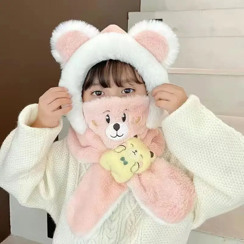 Mũ lông kèm khăn và khẩu trang ấm áp cho bé yêu nón  che mũ  lông 2-5 tuổi mũ  quả Kem