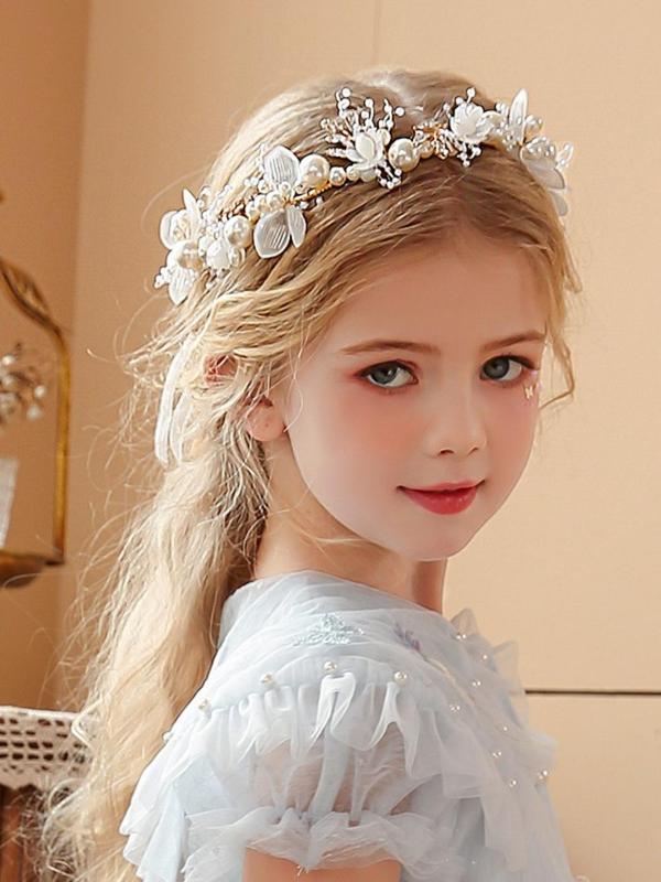 Faux Pearl Decorated Flower Design Headband, Cute Hair Hoop for Wedding Bridal Party Formal Occasions, Fashion Hair Accessories for Girls 4