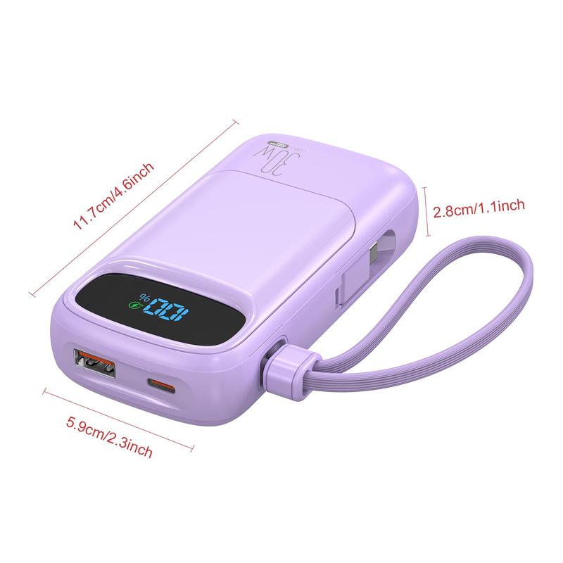 Product Introduction of 10000mAh Portable Charger, PD 30W Output & Input Power Bank with Built-in USB-C Cable, QC3.0 Fast Charging Battery Pack for iPhone 16 Galaxy iPad AirPods, Electronics Accessories 1