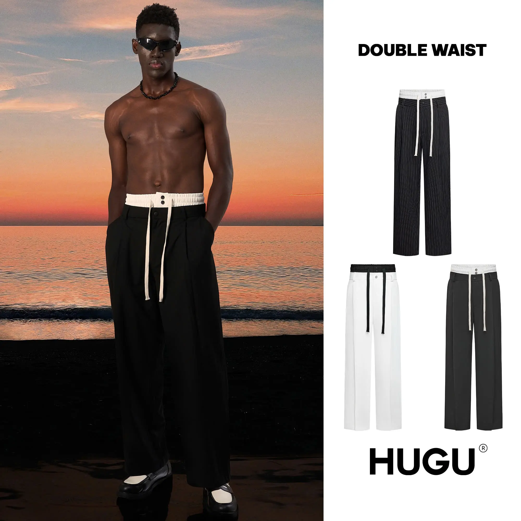 Quần dài vải Ford unisex brand HUGU - DOUBLE WAIST - form đứng, chất liệu thoải mái - Menswear
