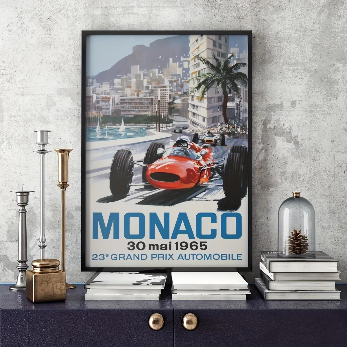 1pc Frameless Monaco 1966 Vintage Racing Art Poster - Modern Art Deco Wall Decor with Red Racing Car & Monaco Scene, Indoor/Outdoor Ink Print for Living Room, Bedroom, Office (A3/A4/A5 Sizes), Car Decor