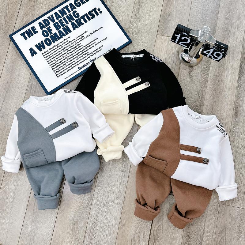 COMBO 2 Bộ quần áo vạch chất nỉ lông giữ ấm cho bé trai