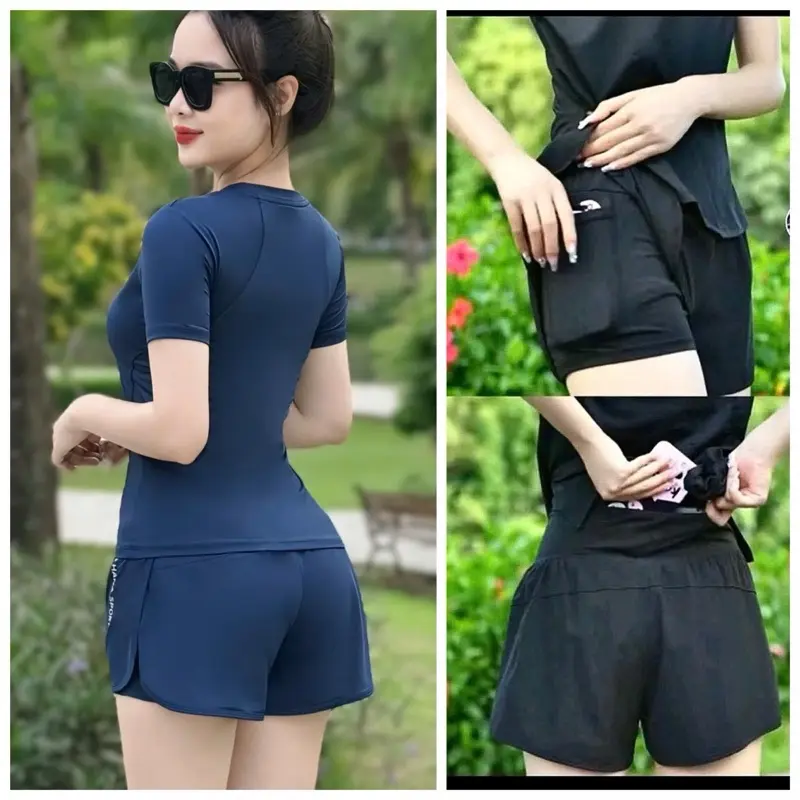 Bộ đùi 2 lớp thể thao nữ tập gym yoga, aerobic chạy bộ có túi khóa sau lưng Sport 0