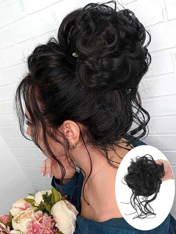 10 Inch Natural Black Short Curly Fluffy Hair Bun Extension for Women, Easy Grasping Clip Curly Synthetic Hairpiece for Daily Use Party, Wigs 1