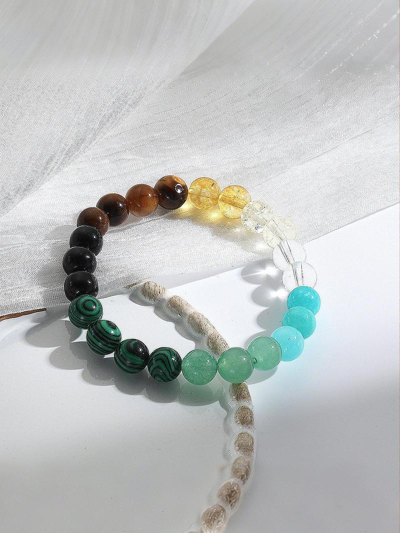 Product Introduction of Natural Crystal Stone Bracelet, Colorblock Beaded Bracelet for Women & Men, Fashion Jewelry for Party, Daily Clothing Decor, Trendy All-match & Exquisite Jewelry for Birthday Gift, Seven Colored Bracelet 5