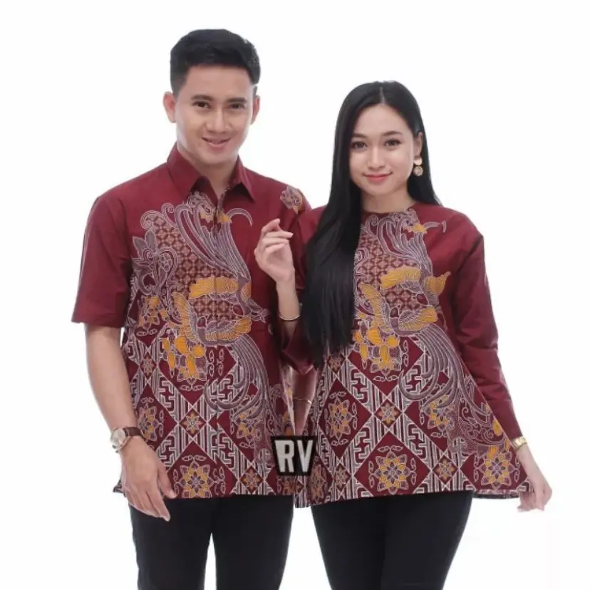 Baju batik motif terbaru couple pasangan hem atasan pria lengan pendek blus atasan wanita batik pekalongan