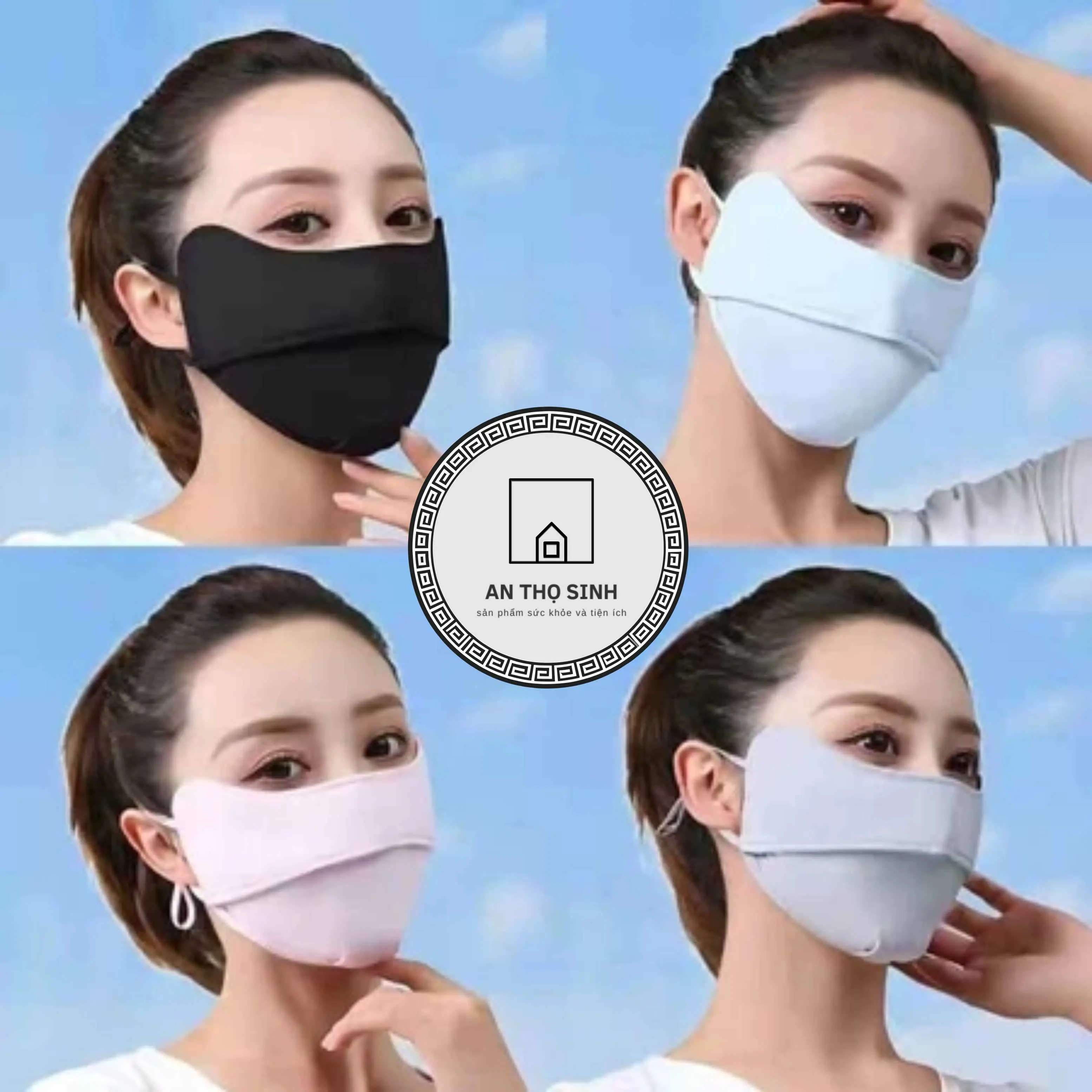 Khẩu trang vải thun lạnh chống nắng 4 màu có dây rút điều chỉnh phù hợp gương mặt.