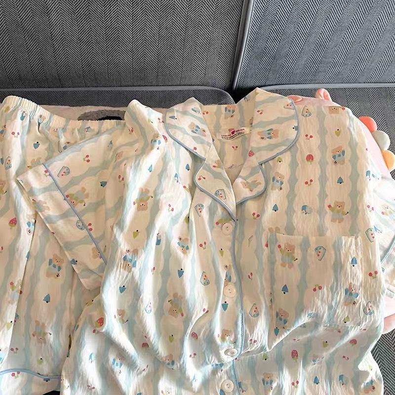 Bộ Đồ Ngủ Cotton Cho Nữ, Thiết Kế Đám Mây, Thích Hợp Cho Mùa Hè, Với Gấu Hoa Anh Đào, ngắn Tay, Phong Cách Người Nổi Tiếng Trên Internet, Dễ Thương Và Ngọt Ngào, Có Sẵn Trực Tiếp, Thích Hợp Cho Trang Phục Đi Ngủ Của Học Sinh 6