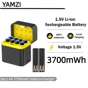Baterai Li-ion Isi Ulang Tegangan Konstan 1.5V AA/AAA dengan Pengisian Cepat Kompartemen Baterai 8 Slot