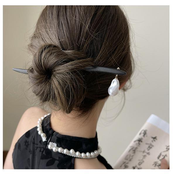 Product Introduction of Pearl Drop-Shaped Wooden Hair Clasp Simple Environmental Protection Plate Hairpin Chinese Style Elegant Hair Accessories 2