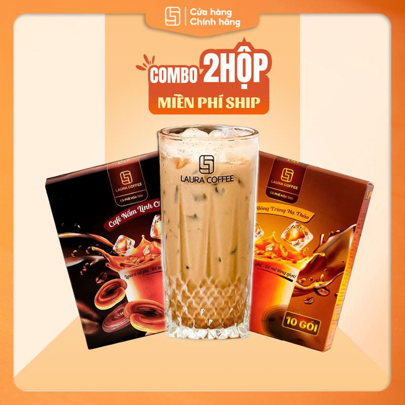 Combo 2 HỘP Cà Phê vị Nấm Linh Chi + Đông Trùng Hạ Thảo - Laura Coffee - Nhật Kim Anh- Cà phê thảo mộc 2 vị Cafe